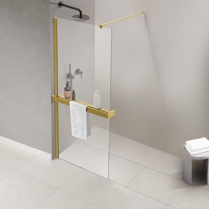 FugaFlow Eccelente Acces Handdoekrek Voor Inloopdouche - klemmen - inkortbaar - geborsteld messing (goud)