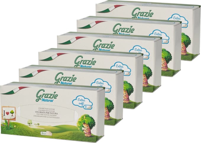 Grazie Natural - Recycled drank karton - 3-laags - 80 tissues - 6 doosjes (480 tissues)