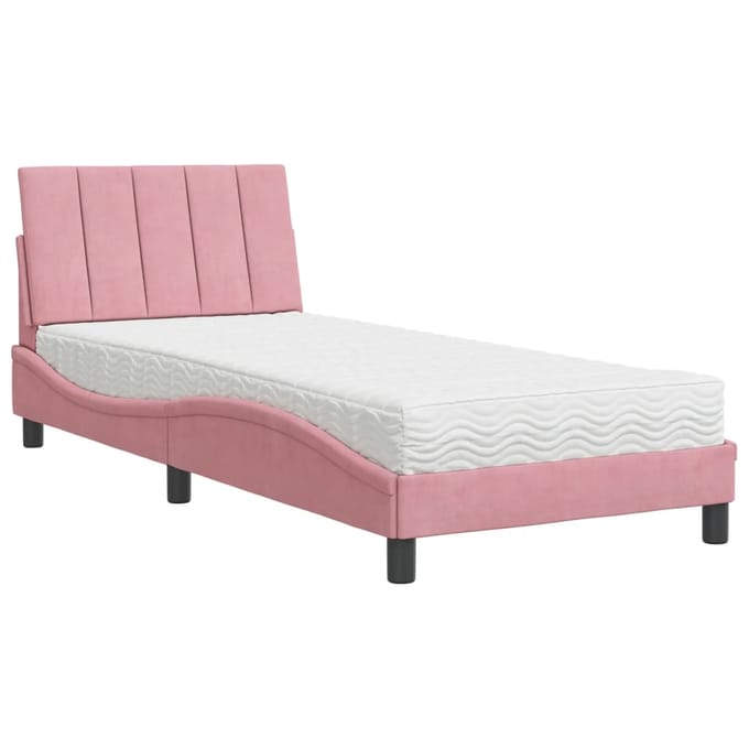 vidaXL - Bed - met - matras - "Hanko" - fluweel - roze - 90x190 - cm