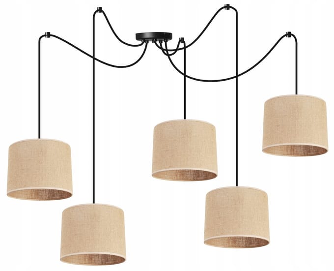 Light Home SPIDER JUTA - Hanglamp 5-Lichts - Stoffen Kap Ø20 cm - Beige - E27