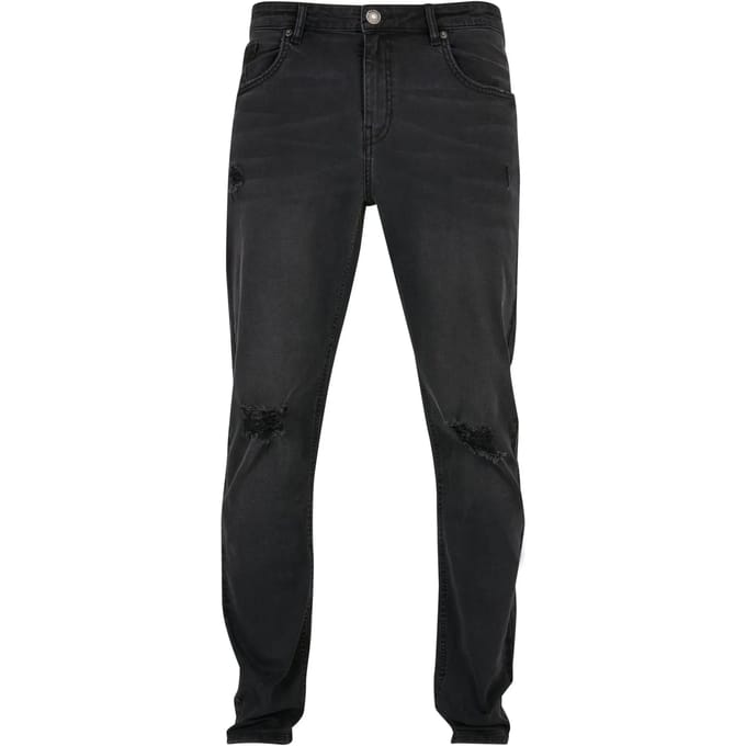 Urban Classics - Distressed Strech Denim Broek rechte pijpen - Taille, 32 inch - Zwart
