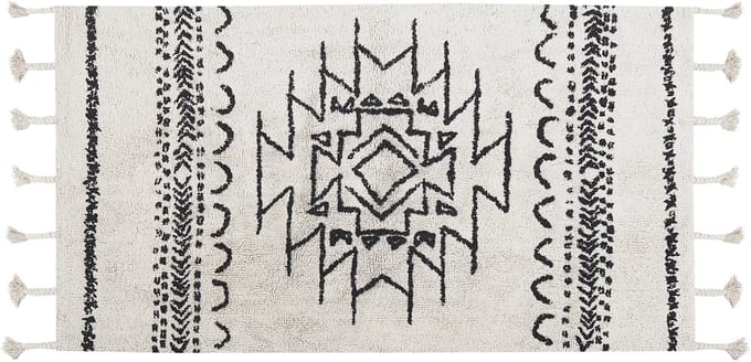 KHOURIBGA - Laagpolig vloerkleed - Gebroken wit - 80 x 150 cm - Katoen