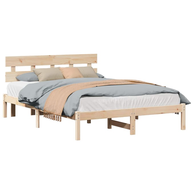 vidaXL - Bedframe - met - hoofdeinde - Bruin - 160 - x - 200 - cm - Massief - grenenhout