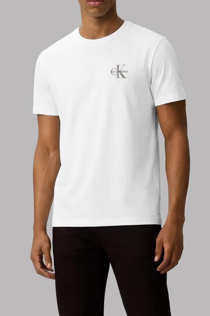 Calvin Klein Ss 30s Classic Micro Tee Bright White/oatmeal Taglia: S | Magliette basic Outlet | Uomo | Bianco