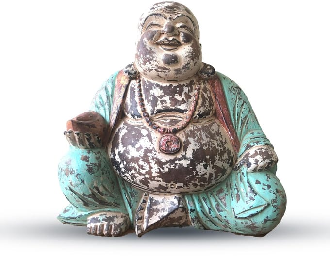 Vintage Mint Handgesneden Boeddhabeeld - 40cm - Happy Buddha