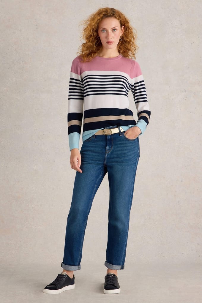 White Stuff Stripe Crew Merino Pink Multi Größe: 20 | Pullover Outlet | Damen | Rosa