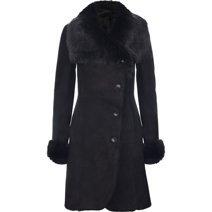 Dames suède merino shearling jas met Toscana kraag-Hanoi