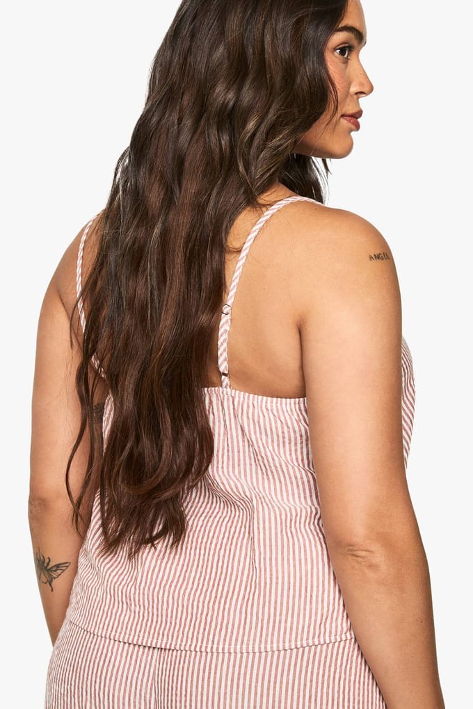 boohoo Dames Plus Gestreepte Geweven Top | Terracotta | Maat: 44