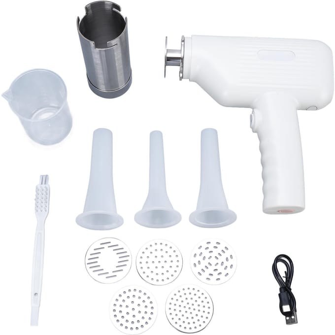 Handheld Elektrische Pastamaker 5 in 1 Draadloze Pastamachine Automatische Draagbare Noedelmaker 304 L white