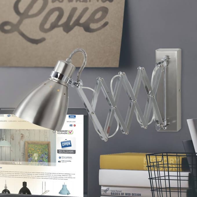 Wandlamp Spring 6290ST Staal E27 fitting - Industrieel ontwerp met draaibare, kantelbare en uitschuifbare functies - Steinhauer