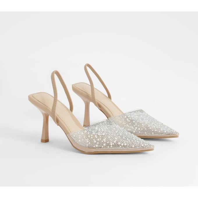 boohoo Dames Met parels versierde slingback court-hakken | Nude | Maat: 38