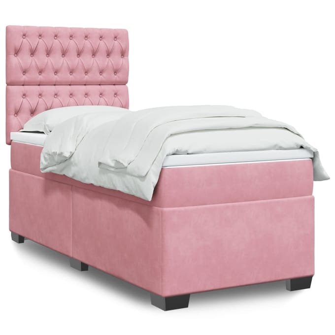 vidaXL - Boxspring - met - matras - fluweel - roze - 80x200 - cm