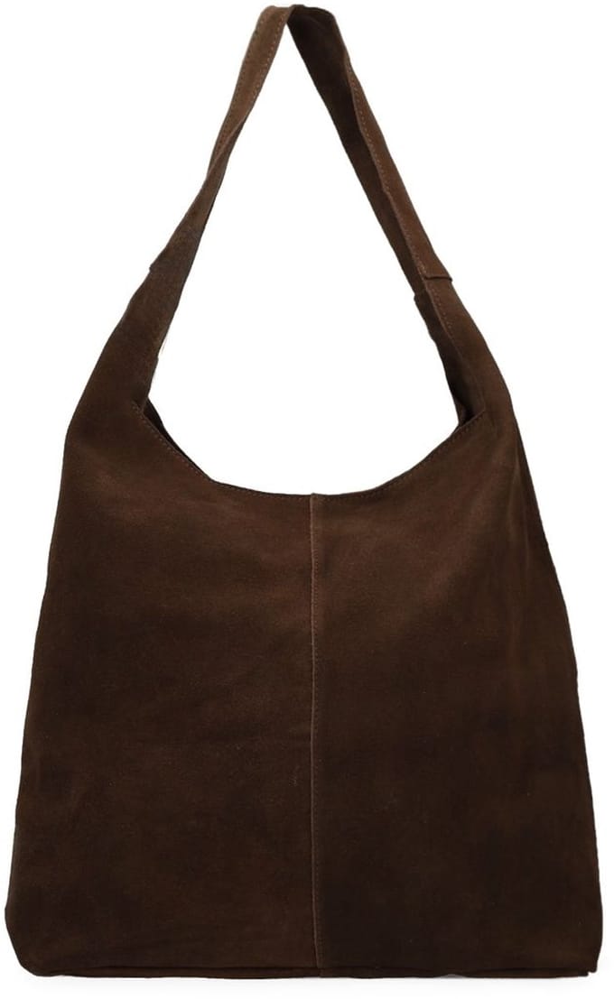 Manfield - Donkerbruine suède shopper