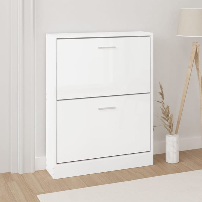 vidaXL - Schoenenkast - 59x17x81 - cm - bewerkt - hout - hoogglans - wit