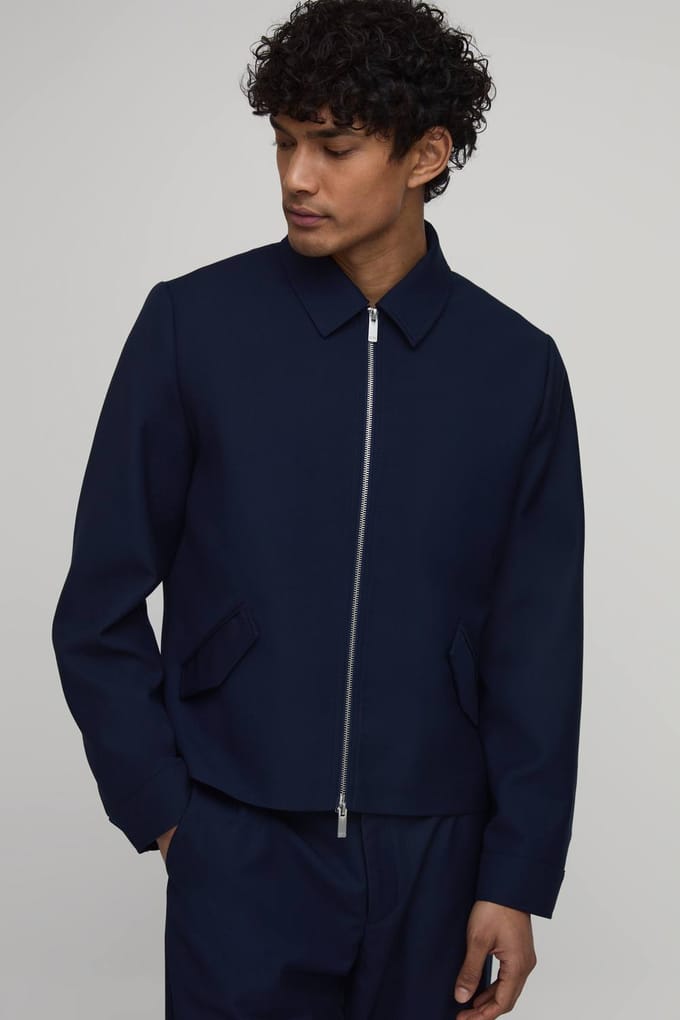 Op Maat Gemaakte Harrington Coördinatie Jas Met Rits | Navy | Size Medium