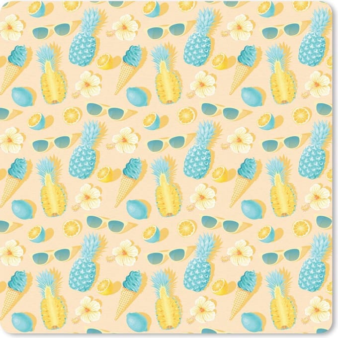 Muismat 20x20 cm - Mousepad Zomer - Patroon - Ananas - Muismatten