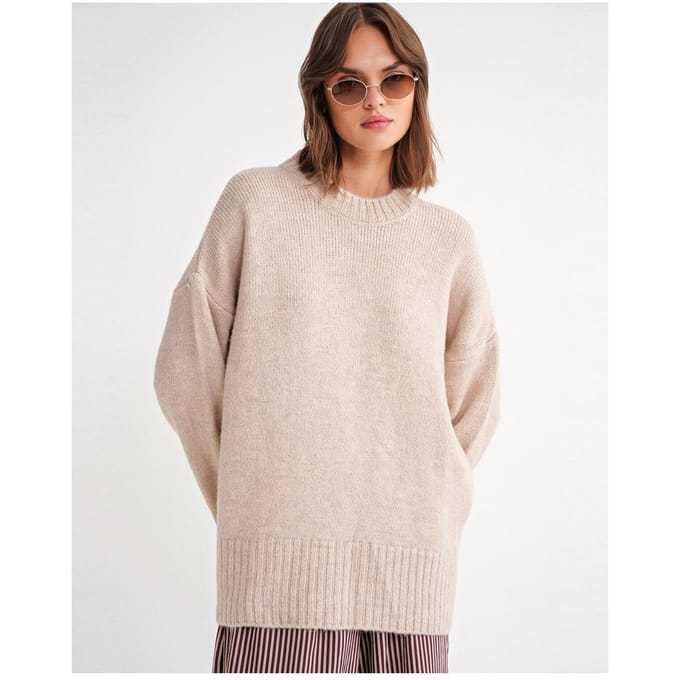 Oversized Geribbelde Trui met Ronde Hals