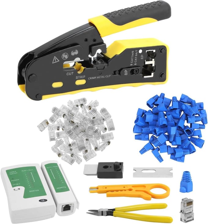 RJ45 Krimptangset voor CAT5/CAT6/CAT7 - Inclusief 50 Cat6 Stekkers en Netwerktools