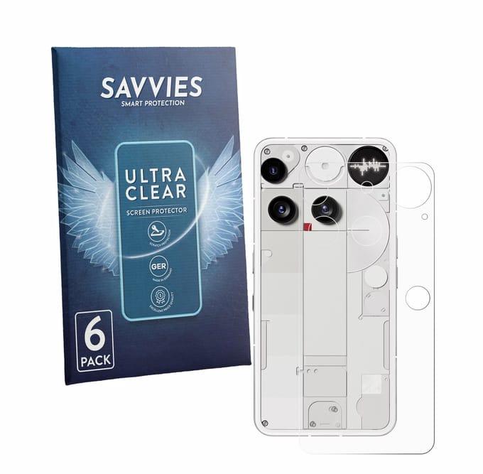 Savvies - Screenprotector voor Nothing Phone (3) (Achterkant) - Folie Beschermfolie transparant 6 Stuks