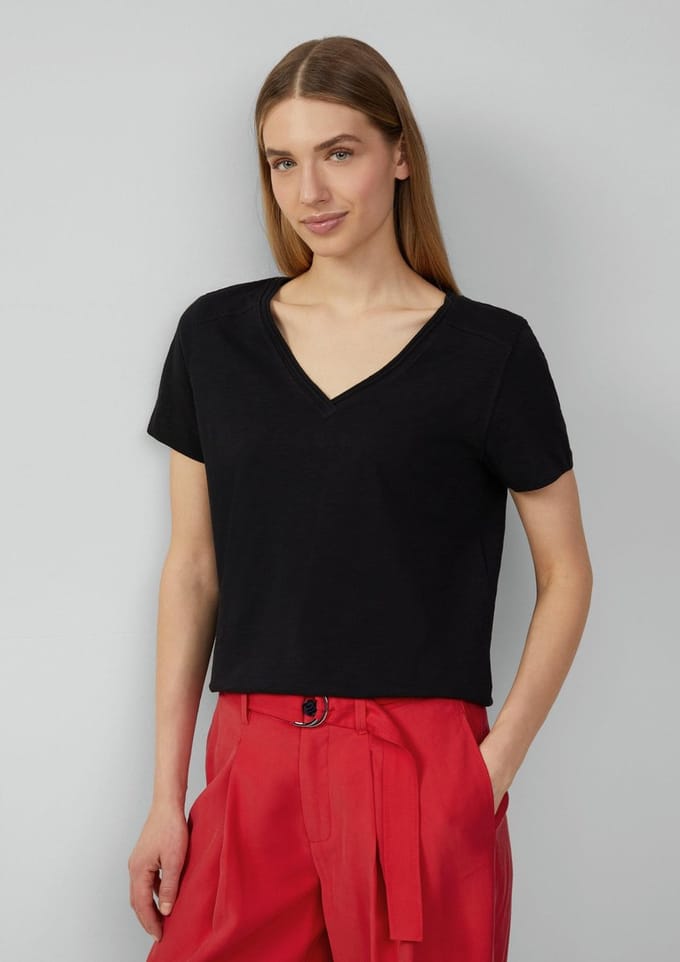 V-hals T-shirt van gemeleerd garen voor dames s.Oliver