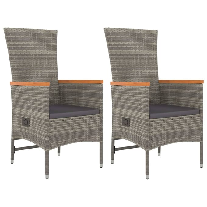 vidaXL Tuinstoelen 2 st verstelbaar met kussens poly rattan grijs