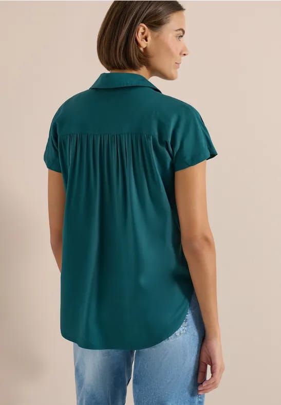 Basic blouse met overhemdkraag in effen kleur