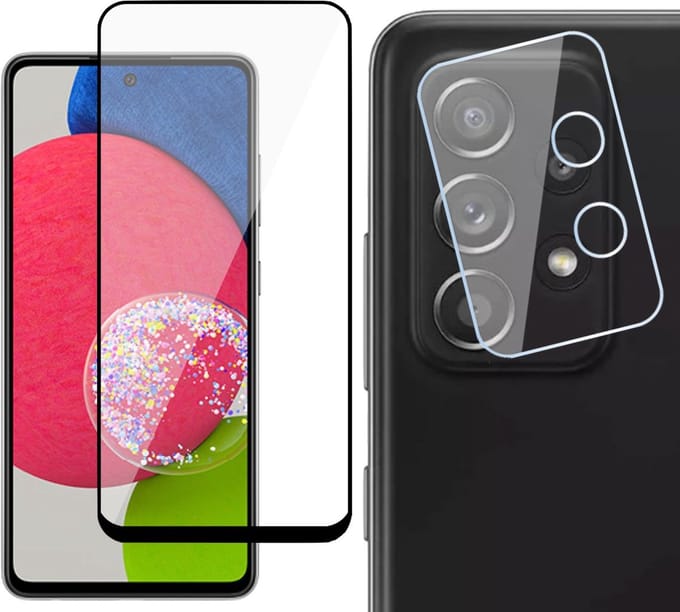 Screenprotector geschikt voor Samsung Galaxy A52s - Gehard Glas Full Screen - Met Camera Screen Protector