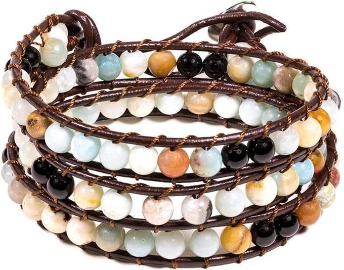 Yogi & Yogini naturals Armband amazoniet/zwarte agaat (6 mm)