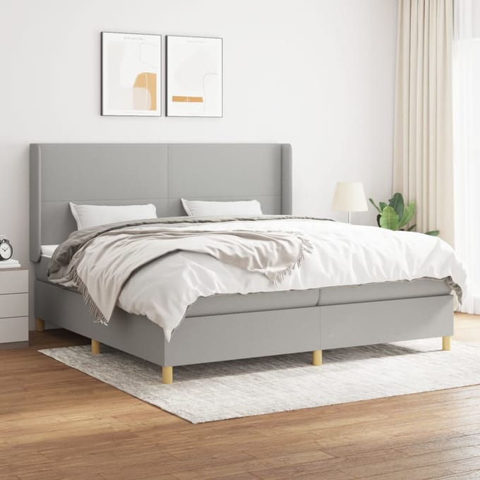 vidaXL - Boxspring - met - matras - stof - lichtgrijs - 200x200 - cm