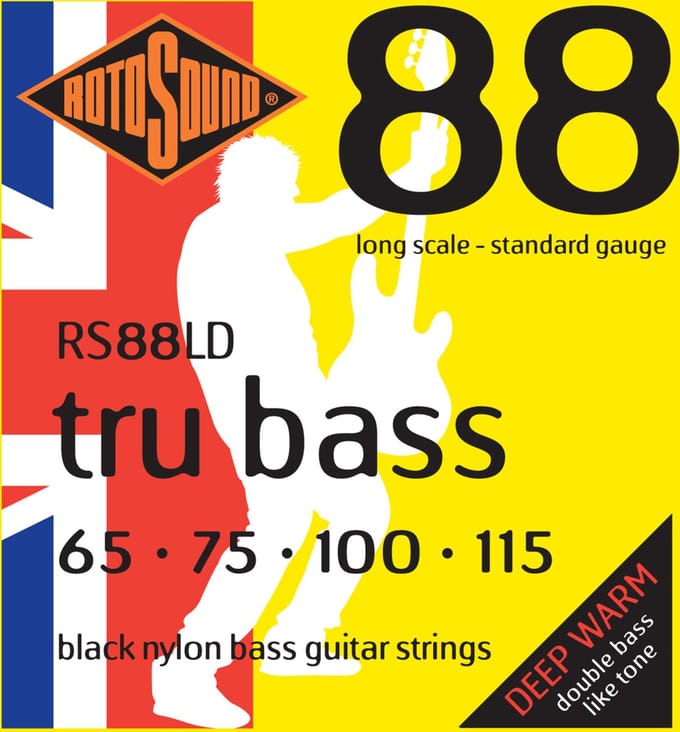 Rotosound bas snaren RS88LD, 4er 65-115 Tru bas 88, zwart Nylon Flat - Snarenset voor 4-string basgitaar
