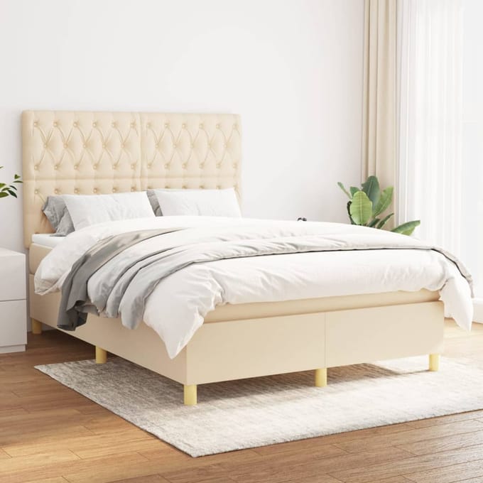 vidaXL - Boxspring - met - matras - stof - crèmekleurig - 140x200 - cm