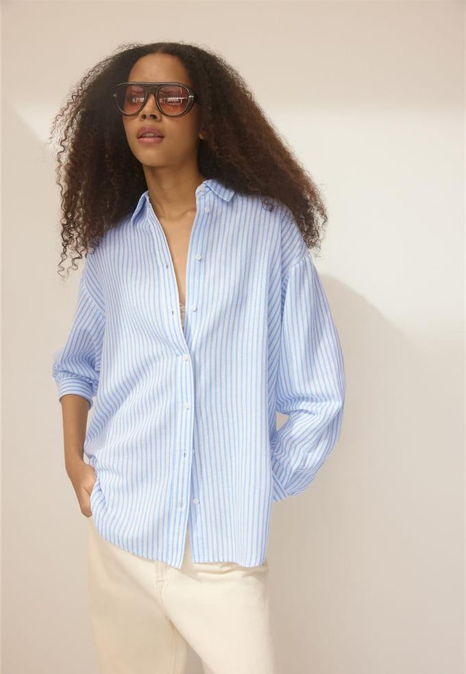 Stradivarius Overhemd met linnenlook  Hemelsblauw M