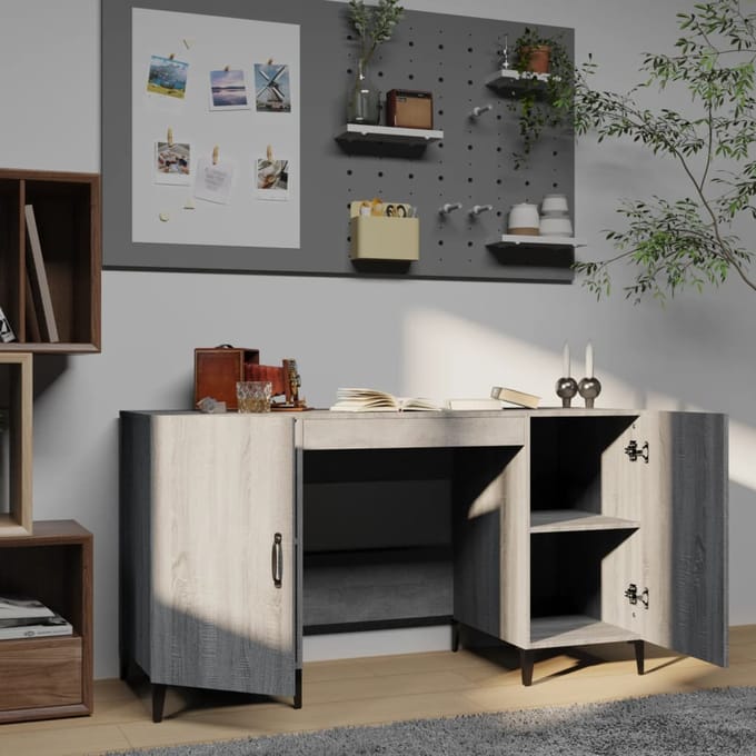 vidaXL - Bureau - 140x50x75 - cm - bewerkt - hout - grijs - sonoma - eikenkleurig