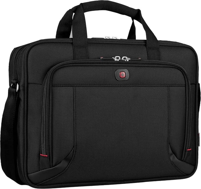Leren 16 Inch Laptop Briefcase met Gevoerd Vak en Tablet Pocket in Zwart