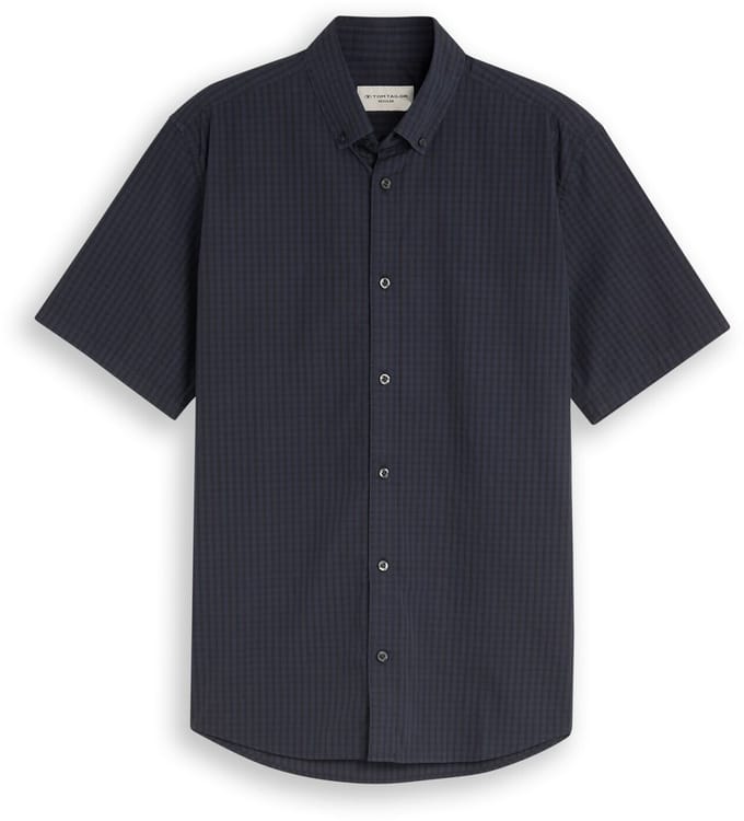 Tom Tailor - Regular fit overhemd met korte mouwen en ruitpatroon - Maat L - navy check