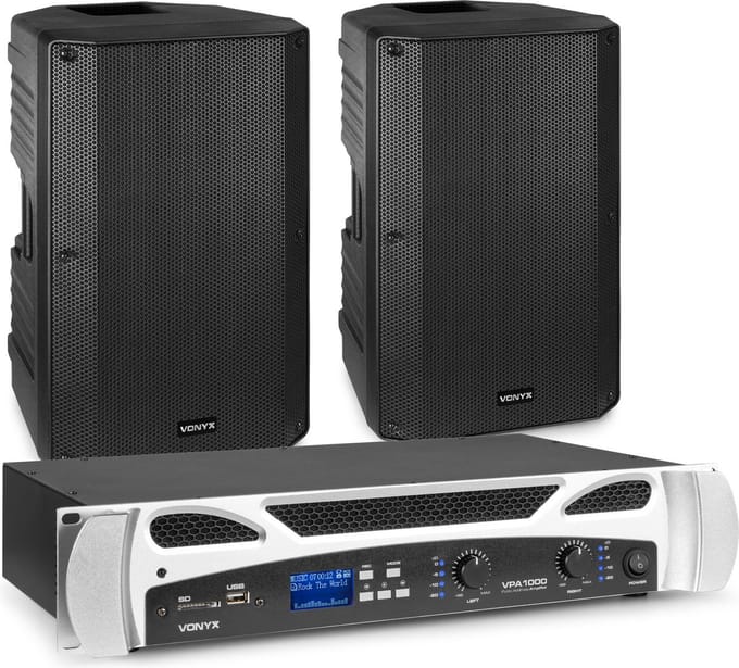 Vonyx set met 2x passieve speakers en versterker - 800W - 12 Inch - Bluetooth