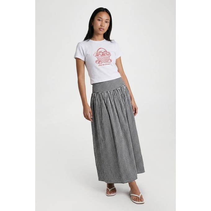 boohoo Dames Gingham Poplin Maxi Rok | Zwart | Maat: 36