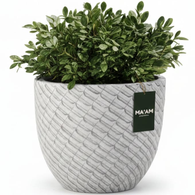 MA'AM Pottery Mira witte design bloempot D30cm - moderne streepstructuur - vorstbestendig