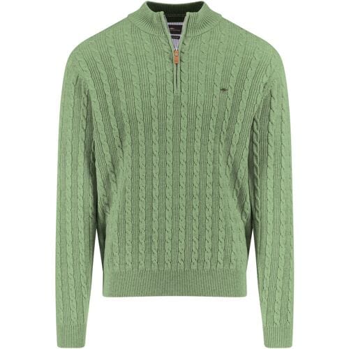 Fynch-Hatton Trui Troyer Zip Cable Knit Avocado / male