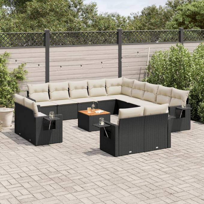 vidaXL - 14-delige - Loungeset - met - kussens - poly - rattan - zwart