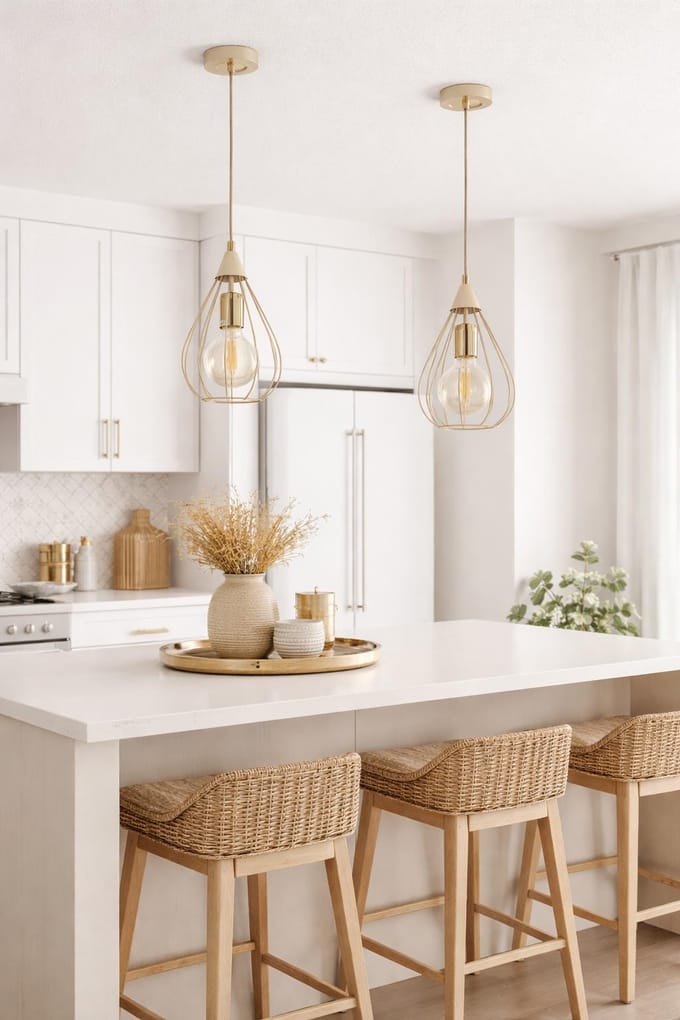 HowHomely Noa Serie - Hanglamp - Beige - Metalen Lamp - Verstelbare Hoogte