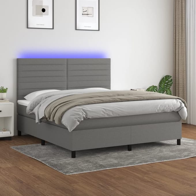 vidaXL - Boxspring - met - matras - en - LED - stof - donkergrijs - 160x200 - cm