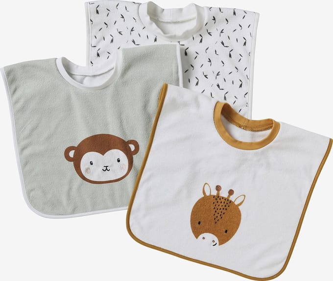 Vertbaudet Set van 3 slabbetjes met dieren om aan te trekken