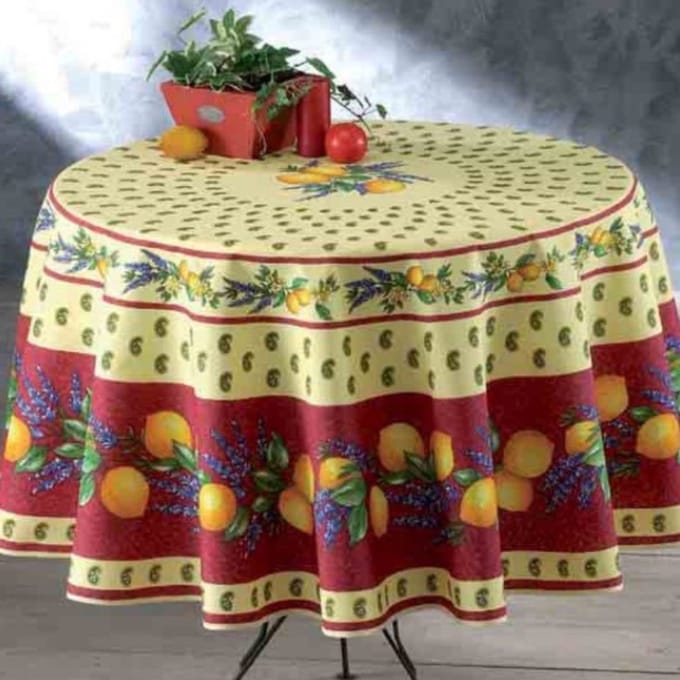Provençaals rond vlekbestendig tafelkleed 100% polyester - Citroen