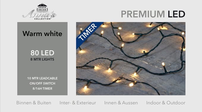 Anna's Collection Kerstverlichting - 80 warm witte leds - dimmer en timer buiten