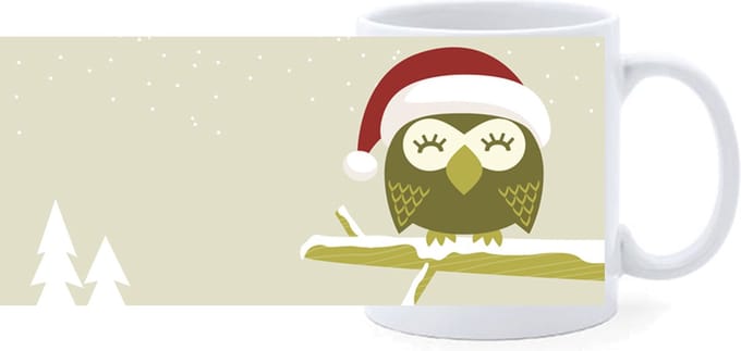 Beker - Illustratie Uil Kerst met Sneeuw