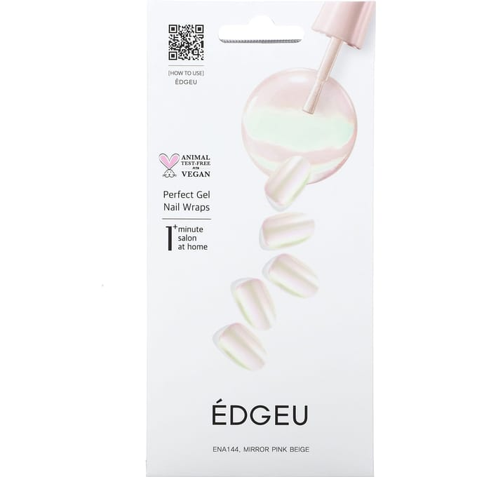 Edgeu, enveloppe d'ongle en gel parfait, ENA144, rose beige miroir, ensemble de 19 pièces white