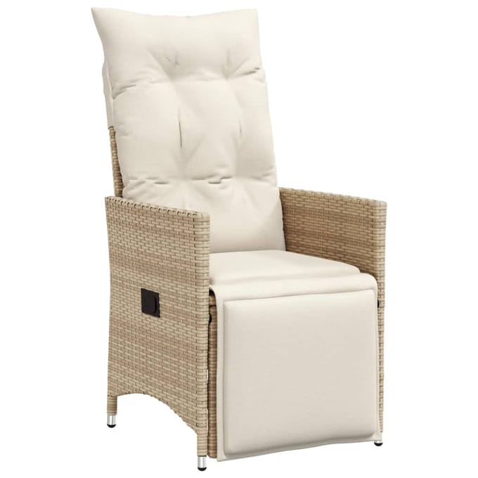 vidaXL - Tuinstoelen - 2 - st - verstelbaar - met - kussens - poly - rattan - beige