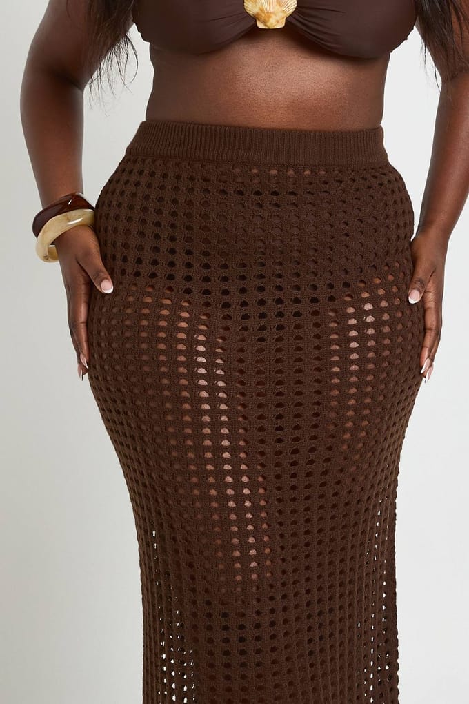 boohoo Dames Plus Gehaakte Gebreide Maxi Rok | Chocolate | Maat: 16