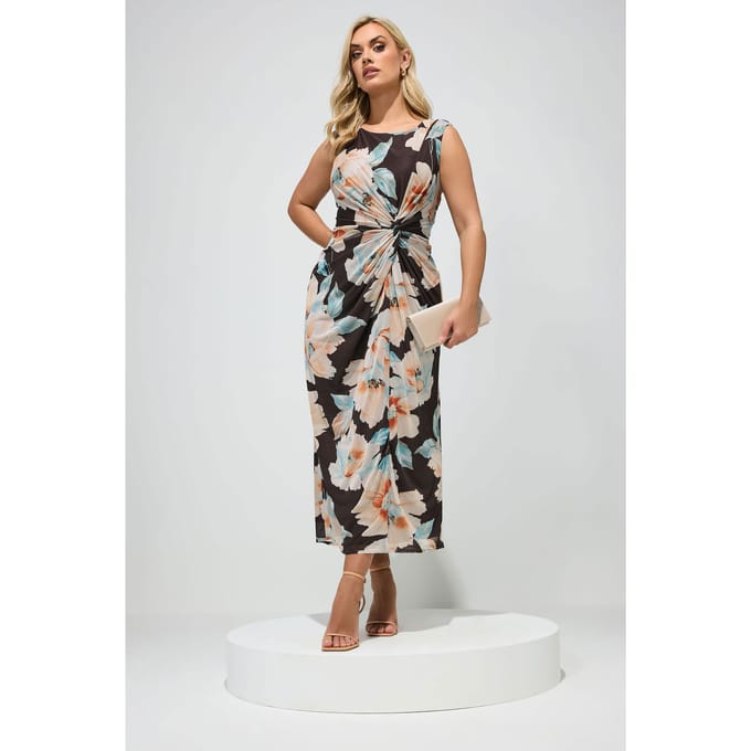 Yours London Chocoladebruine Jurk Met Bloemenprint Size Regular > 48
